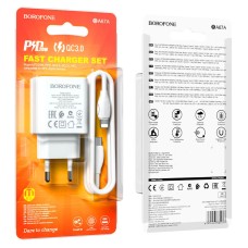 СЗУ-адаптер USB Borofone BAS45A QD 30W (1USB / 1Type-C) + кабель Lightning (Белый)